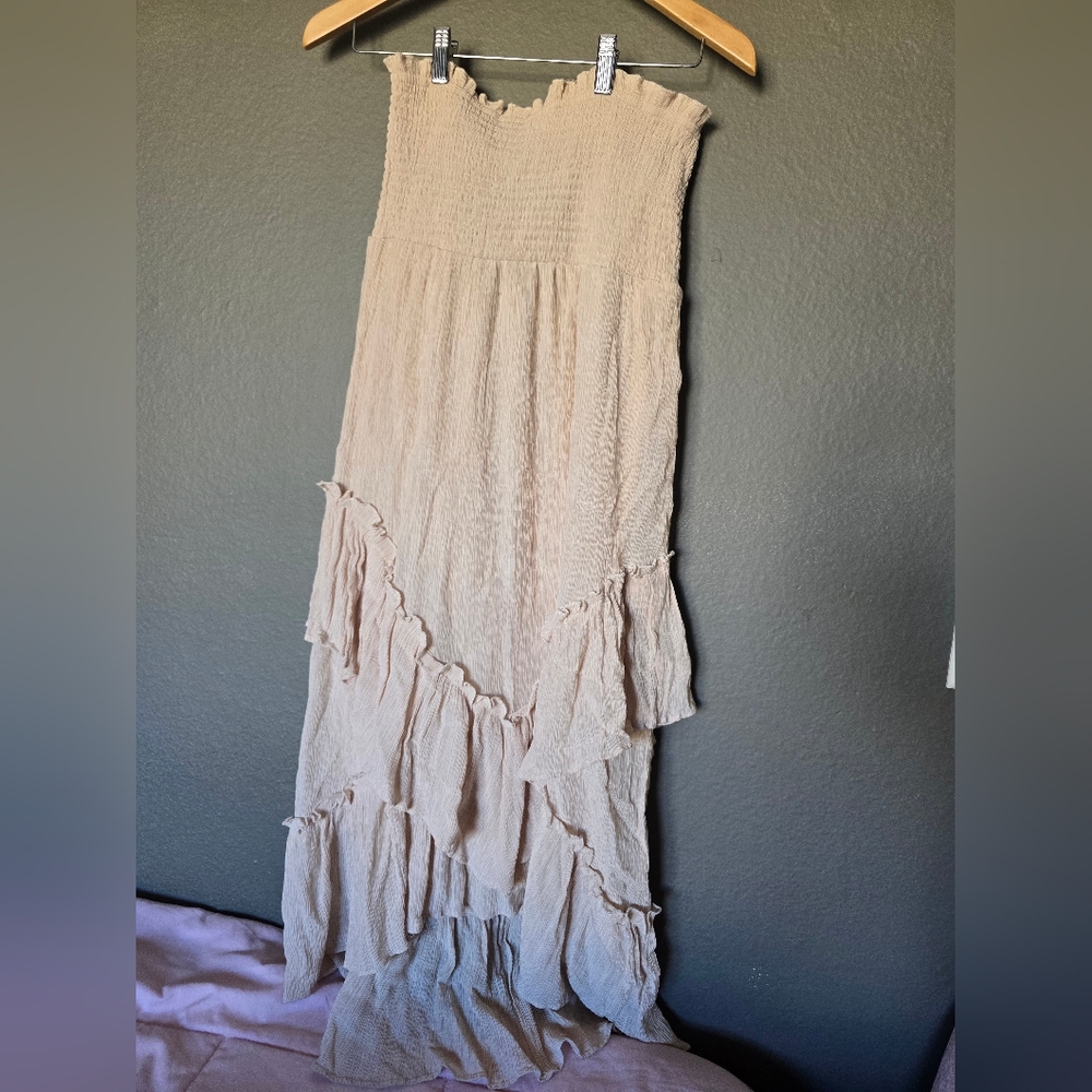 Cream Strapless Ruffled Maxi Dress